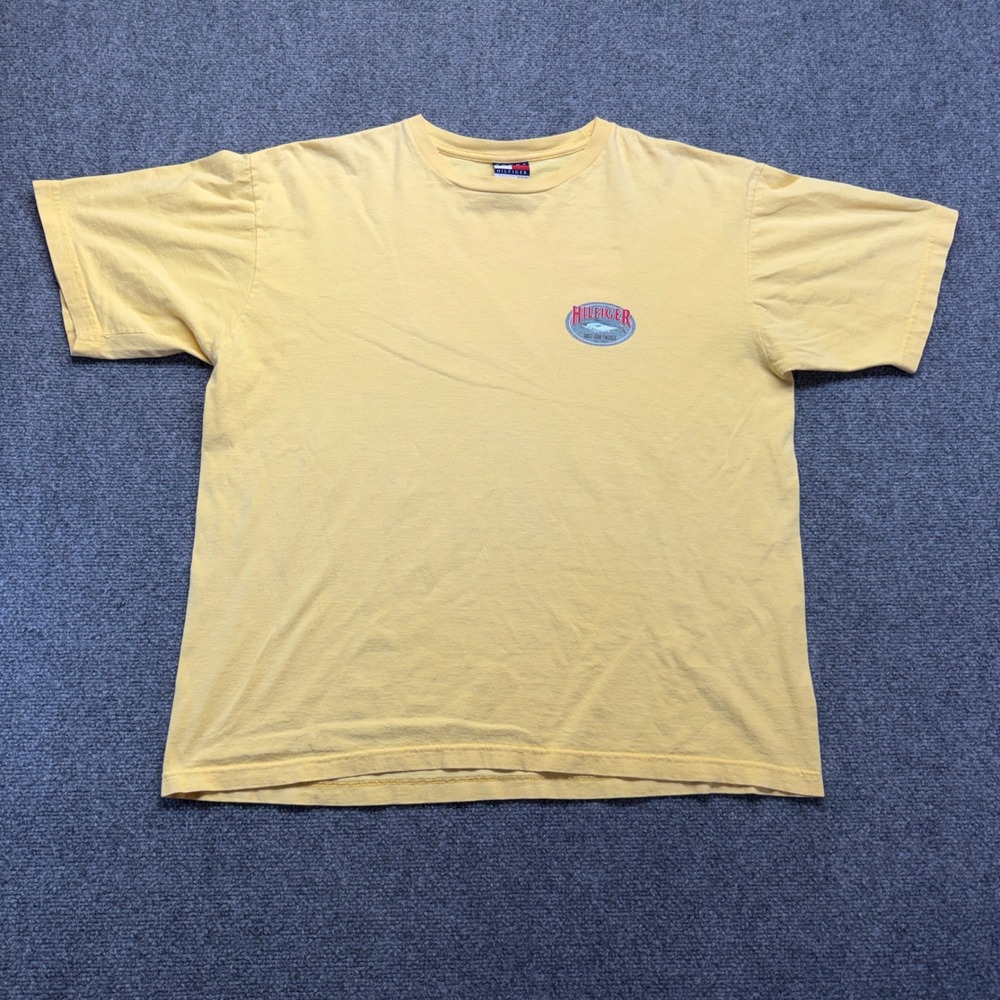 Tommy Hilfiger Bait and Tackle Graphic T-Shirt Mens XL Yellow Vintage Style